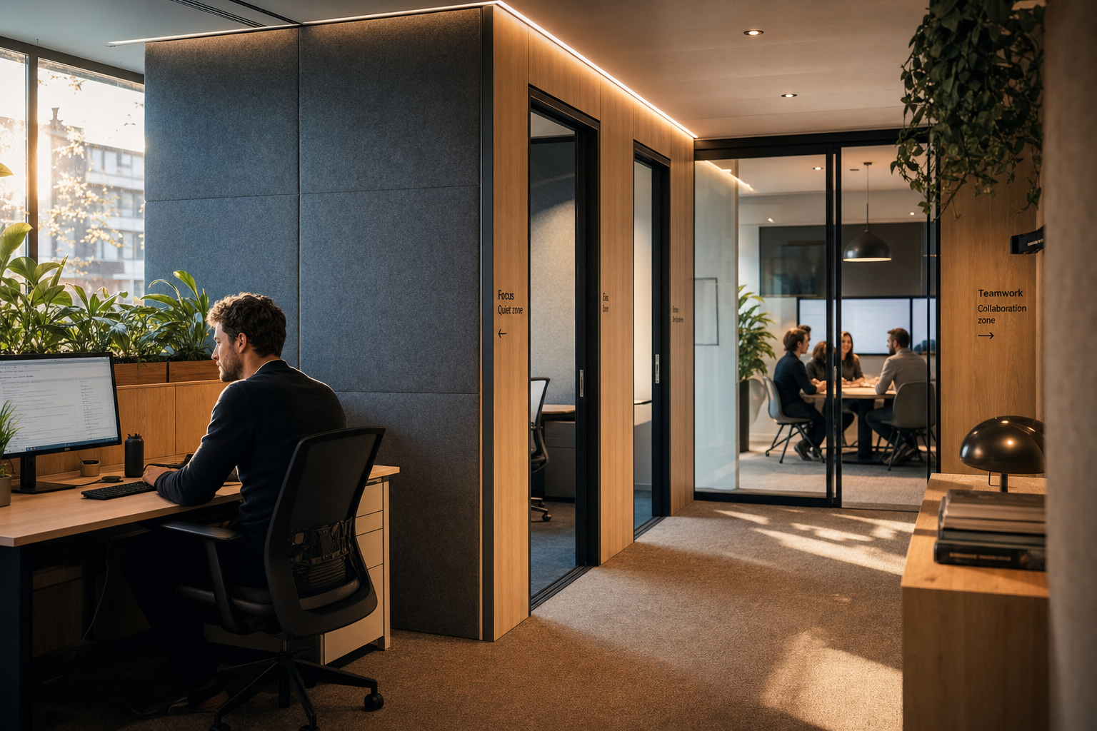Akoestische oplossingen en zonering in modern kantoor