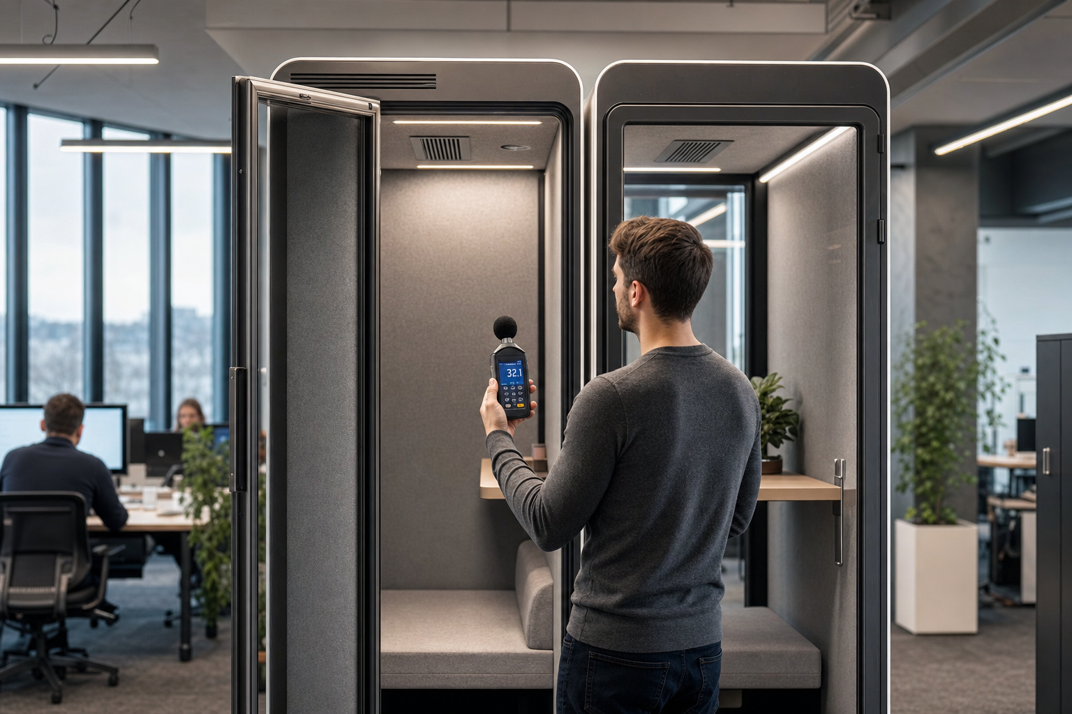 Geluidsdichte cabine in moderne kantoorruimte