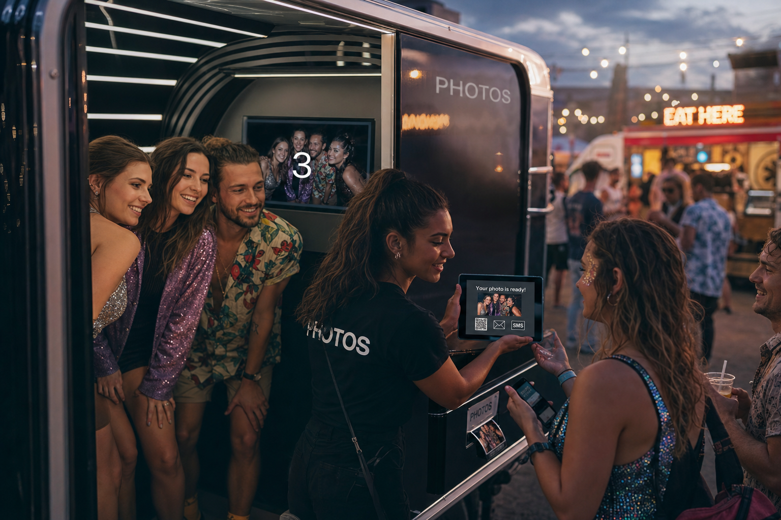 Festival bezoekers gebruiken photobooth zonder wachtrij